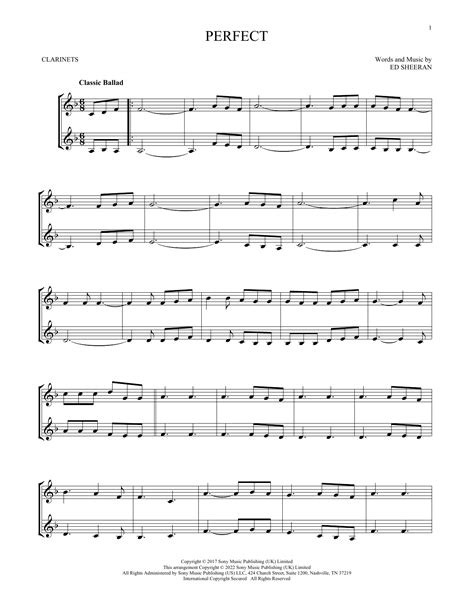 Perfect By Ed Sheeran Sheet Music For Clarinet Duet At Sheet Music Direct