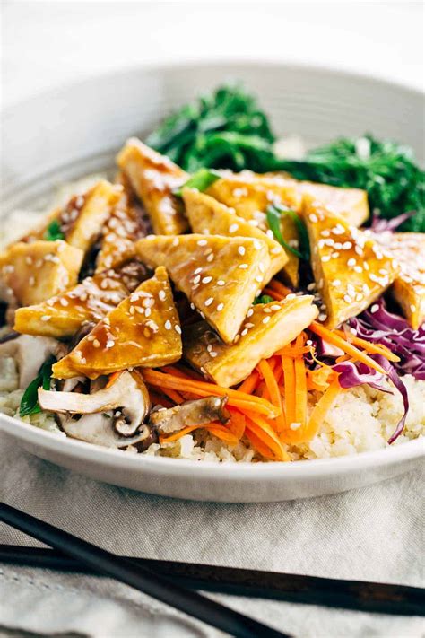 Healthy Teriyaki Tofu Bowl With Cauliflower Rice Jessica Gavin