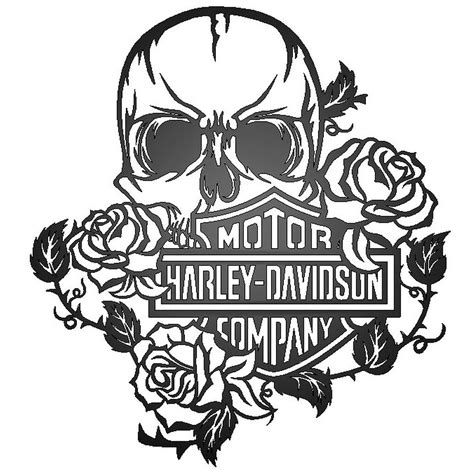 Nightingale Metal Design Harley Davidson Skull Roses Metal Sign