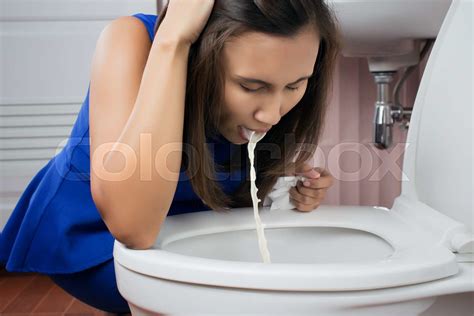 Beautiful Adult Woman Vomiting In Toilet Stock Image Colourbox