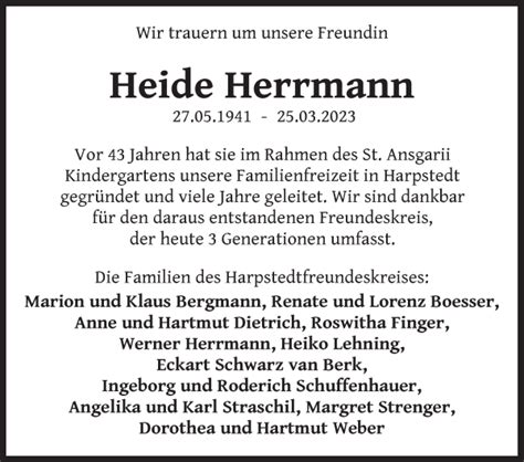 Traueranzeigen Von Heide Herrmann Trauer Gedenken