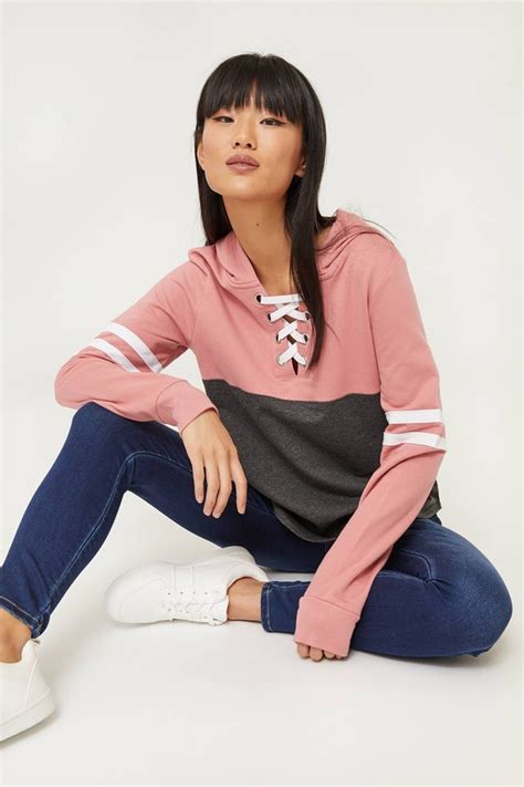 Ardene Lace Up Color Block Hoodie Shopstyle