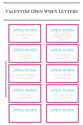 Valentine S Open When Letters Printable