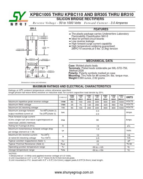 KPBC110 Datasheet SILICON BRIDGE RECTIFIERS