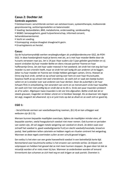 Blok 3 Casus 2 Samenvatting AFPF Casus 2 Dochter Jet Centrale