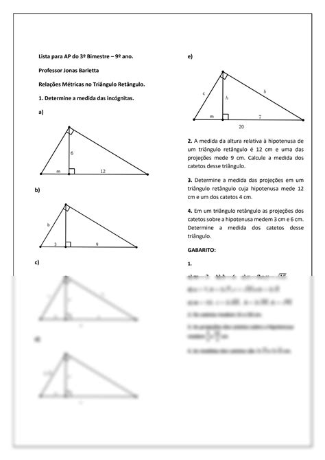 Solution Rela Es M Tricas No Triangulo Retangulo Ano Studypool