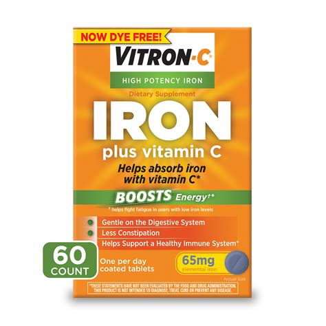 Vitron C Iron Supplement Once Daily High Potency Iron Plus Vitamin C 60 Count Droneup Delivery