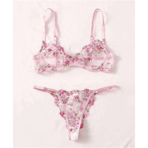 Conjunto Lingerie Bordado Floral Rosas Conjunto Laure Shopee Brasil