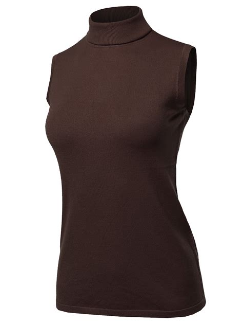 A Y Women S Sleeveless Viscose Turtle Neck Sweater Top Brown M