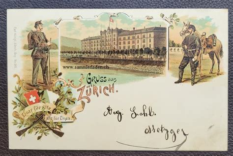 Zürich Litho Postkarte 1898 Militär Kaserne Sammlerladen