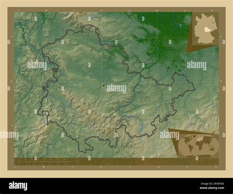 Thuringen State Of Germany Colored Elevation Map With Lakes And