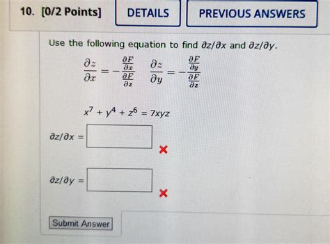 Solved Use The Following Equation To Find ∂z ∂x And ∂z ∂y