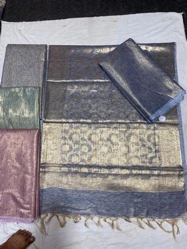 Jaquard Border Tissue Silk Dupatta Half Fine Zari Gold At Rs In