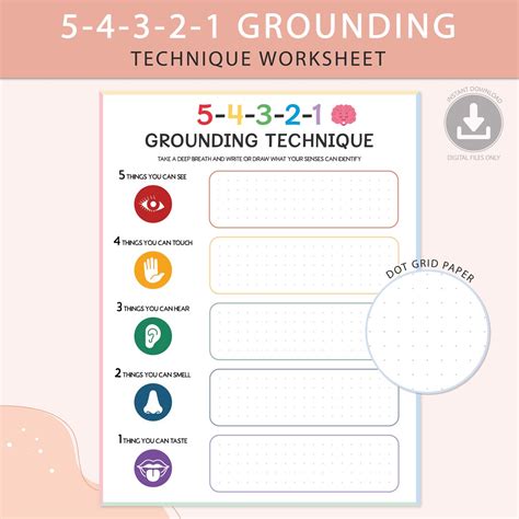 54321 Grounding Worksheet 54321 Grounding Technique 5 Senses Etsy