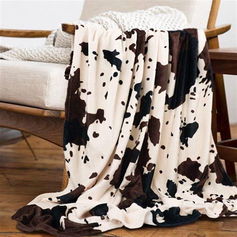 Cow Print Blanket Animal Brown Black Milky White Faux Fur Throw