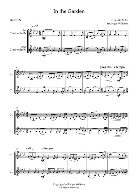 In The Garden Arr Nigel Williams By Nigel Williams Sheet Music For Clarinet Duet At Sheet