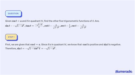 SOLVED Given Cost A And T In Quadrant IV Find The Other Five