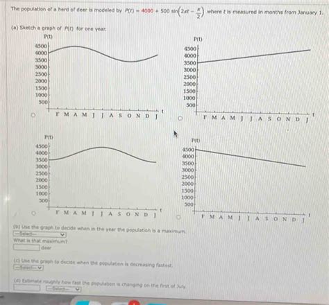 Solved The Population Of A Herd Of Deer Is Modeled By P T 4000 500sin