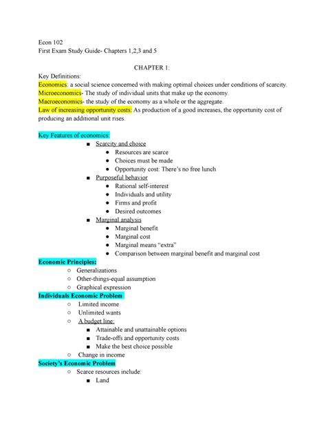 Econ Notes Econ Study Guide Econ 102 First Exam Study Guide