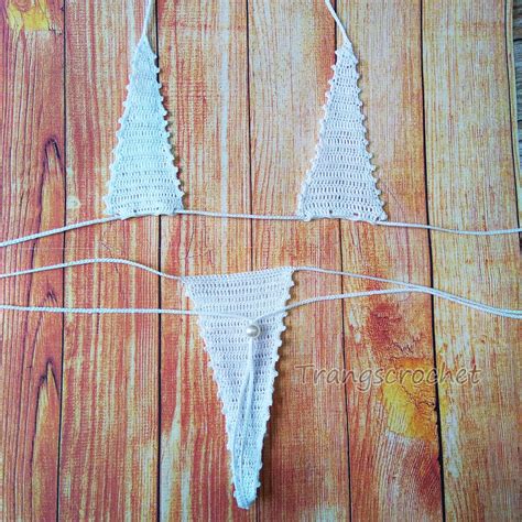 Crochet Extreme Micro Bikini Thong Bikini Set White Micro Etsy