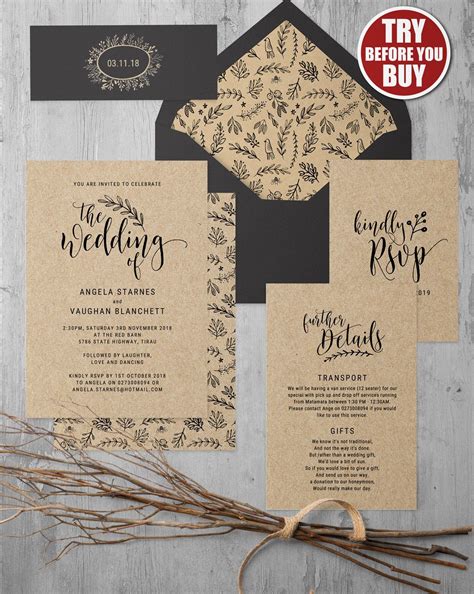 Printable Rustic Wedding Invitation Templates