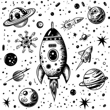 Black White Spacecraft Doodle Space Wars Black White Spacecraft Png