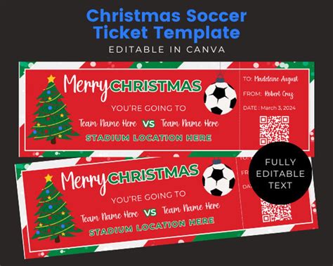 Editable Christmas Soccer Ticket Editable Canva Template Printable