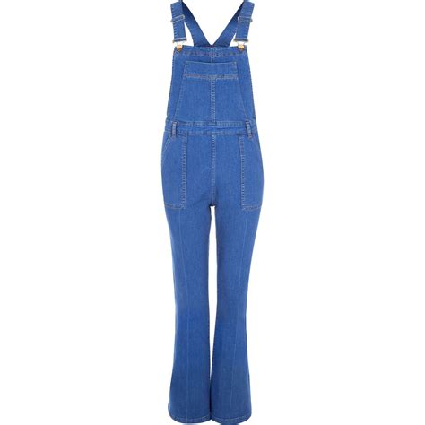 River Island Bright Blue Denim Wide Leg Dungarees In Blue Lyst