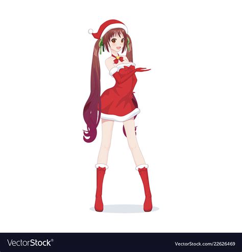 Anime Manga Girl Dressed In Santa Claus Costume Vector Image