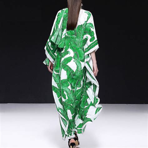 Banana leaf Print Batwing Sleeve Long Maxi Dress - Power Day Sale