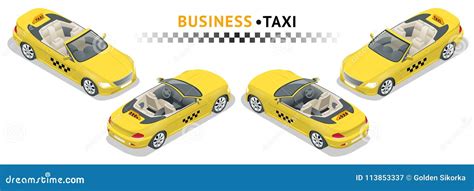 Isometric High Quality City Service Transport Icon Set Car Taxi