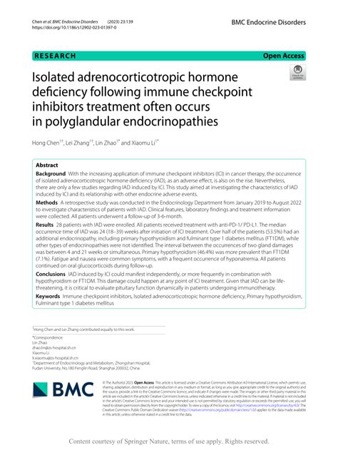 (PDF) Isolated adrenocorticotropic hormone deficiency following immune checkpoint inhibitors ...