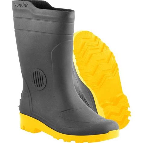 Bota Pvc Cano M Dio Forro Preta Amarela Ca Vonder Plus