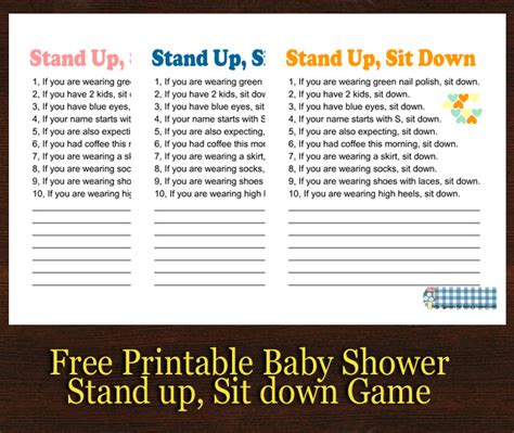 Stand Up Sit Down Baby Shower Game