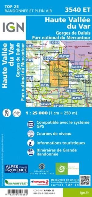 Carte Ign Top Et Haute Vall E Du Var Gorges De Daluis Parc