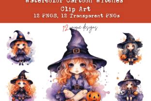 Watercolor Halloween Witch Clip Art Set Graphic By Jackie Schwabe