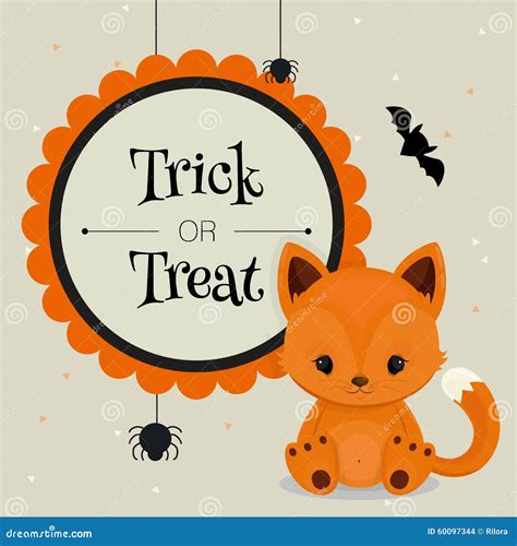 Halloween Card Or Background With Little Fox Stock Vector