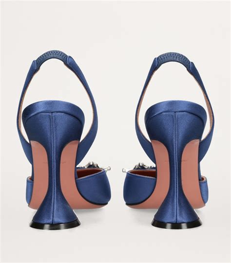 Womens Amina Muaddi Navy Satin Begum Slingback Pumps Harrods Us