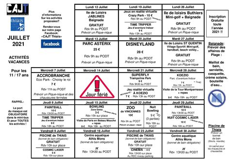 Planning Des Vacances D T Au Cajt Club D Animation Des Jeunes