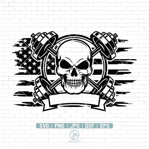 Skull Fitness Svg Fitness Gym Logo Skull Svg Barbell Gym Svg Skeleton Gym Svg Us Flag Svg