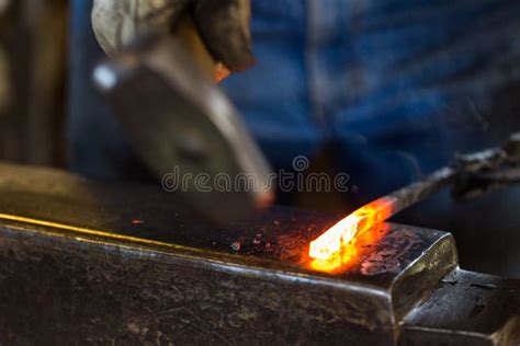 Hot Metal Rod On An Anvil Stock Image Image Of Hammer