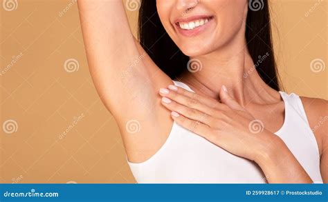 Hair Removal Concept Unrecognizable Lady Demonstrating Her Armpit With