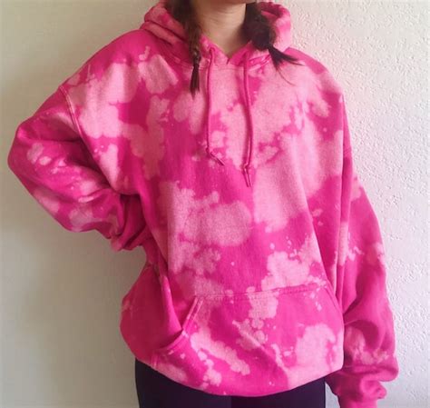 Hot Pink Bleach Tie Dyed Hoodiesweatshirt Etsy