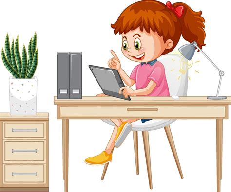 Girl Typing Clipart