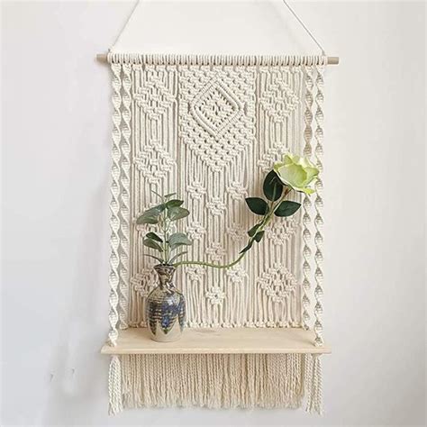 Étagère Murale En Macramé Étagère Flottante En Bois Boho Tapisserie