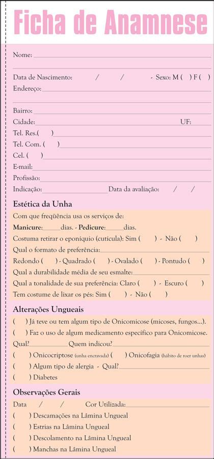 Ficha De Anamnese Para Manicure E Pedicure Word Free Foto Ideas The