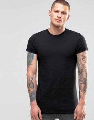 Asos Longline Muscle T Shirt With Roll Sleeve In Black Asos