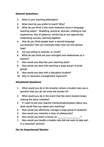 Interview question primary school | Teaching Resources