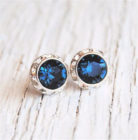 Navy Blue Bridesmaid Stud Earrings Swarovski Crystal Montana Etsy