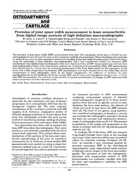 Pdf Precision Of Joint Space Width Measurement In Knee Osteoarthritis